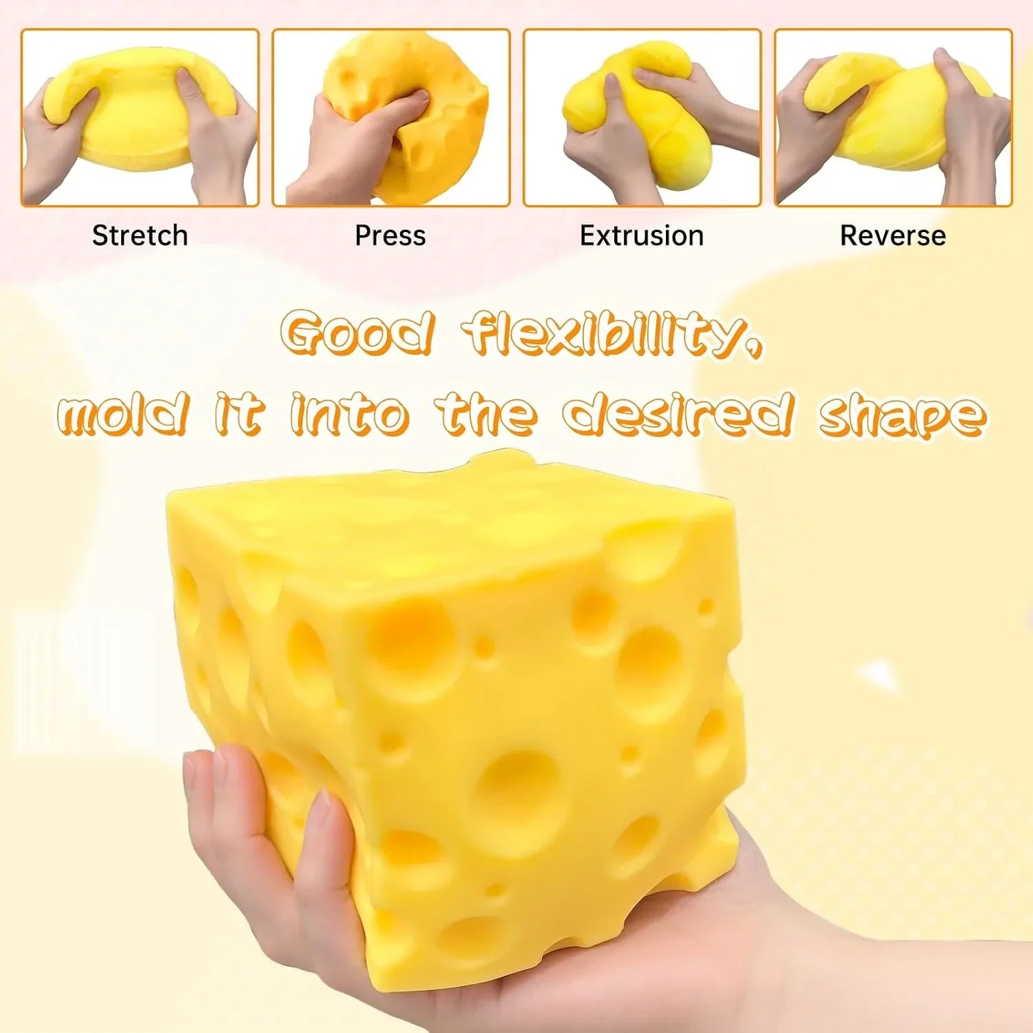 Cheese Squishy Large 3.93in Jumbo Cheese Block, Big Squishy Cheese Stress Ball, Soft Slow Rising Squeeze Toy, Giant Fidget Sensory Toy for Adults Teens Gifts
