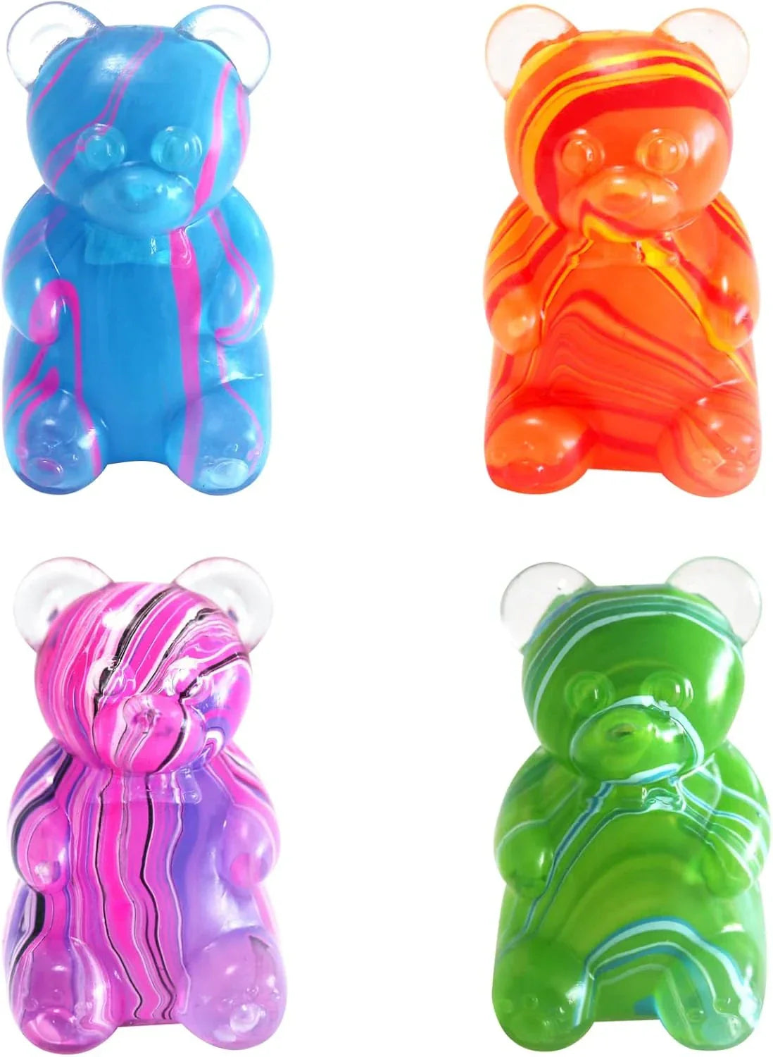 4Gummy Bear Stress Toys |Sugar Filled Bear Squishy Toys|Gel Ultra Squishies High Density Squeeze Balls |Classroom Prize Party Favors Toys Tall 3.5 Inches Colors May Vary