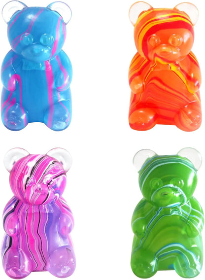 4Gummy Bear Stress Toys |Sugar Filled Bear Squishy Toys|Gel Ultra Squishies High Density Squeeze Balls |Classroom Prize Party Favors Toys Tall 3.5 Inches Colors May Vary
