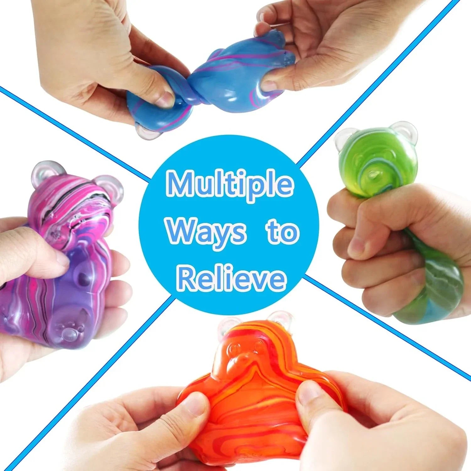4Gummy Bear Stress Toys |Sugar Filled Bear Squishy Toys|Gel Ultra Squishies High Density Squeeze Balls |Classroom Prize Party Favors Toys Tall 3.5 Inches Colors May Vary