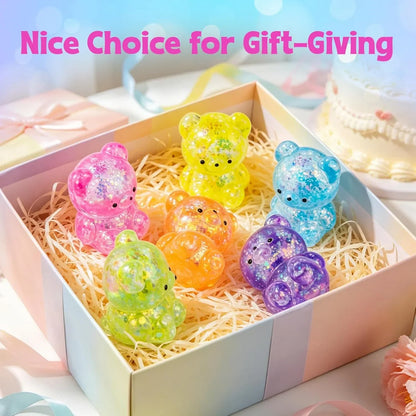 4 Pcs Gummy Bears Squishy, Glitter Bears Stress Ball, Slow Rise Stress Relief Fidget Toys, Soft Mini Bear Squishy Toys for Anxiety Relief, Gummy Bear Party Favors, Goodie Bag Fillers Kids and Adults