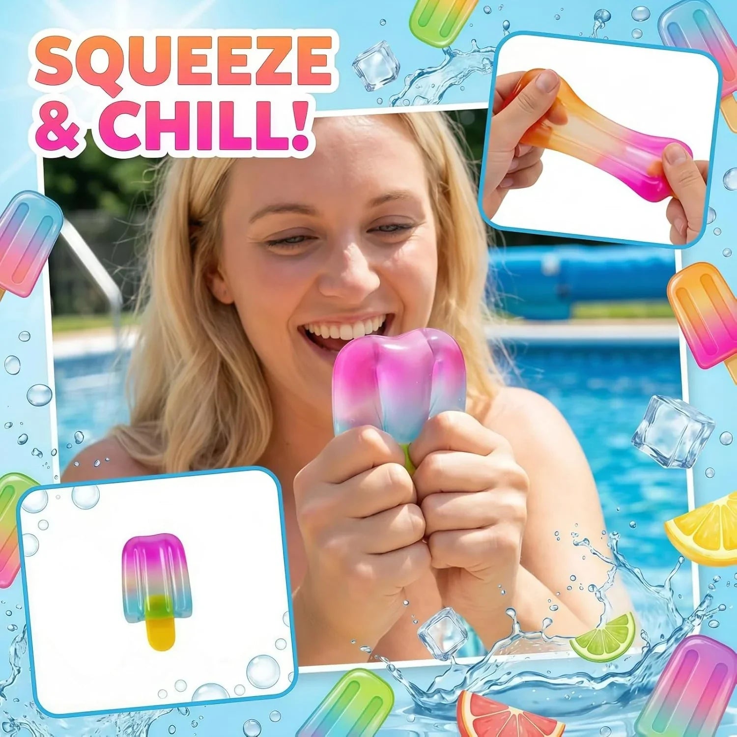 Ice Cream Squishy Toy, Summer Sensory Stress Relief Squeeze Squishy, Popsicle Squishy for Easter Basket Stuffers, Party Favors, Anxiety Relief Everyone, Birthday Gift