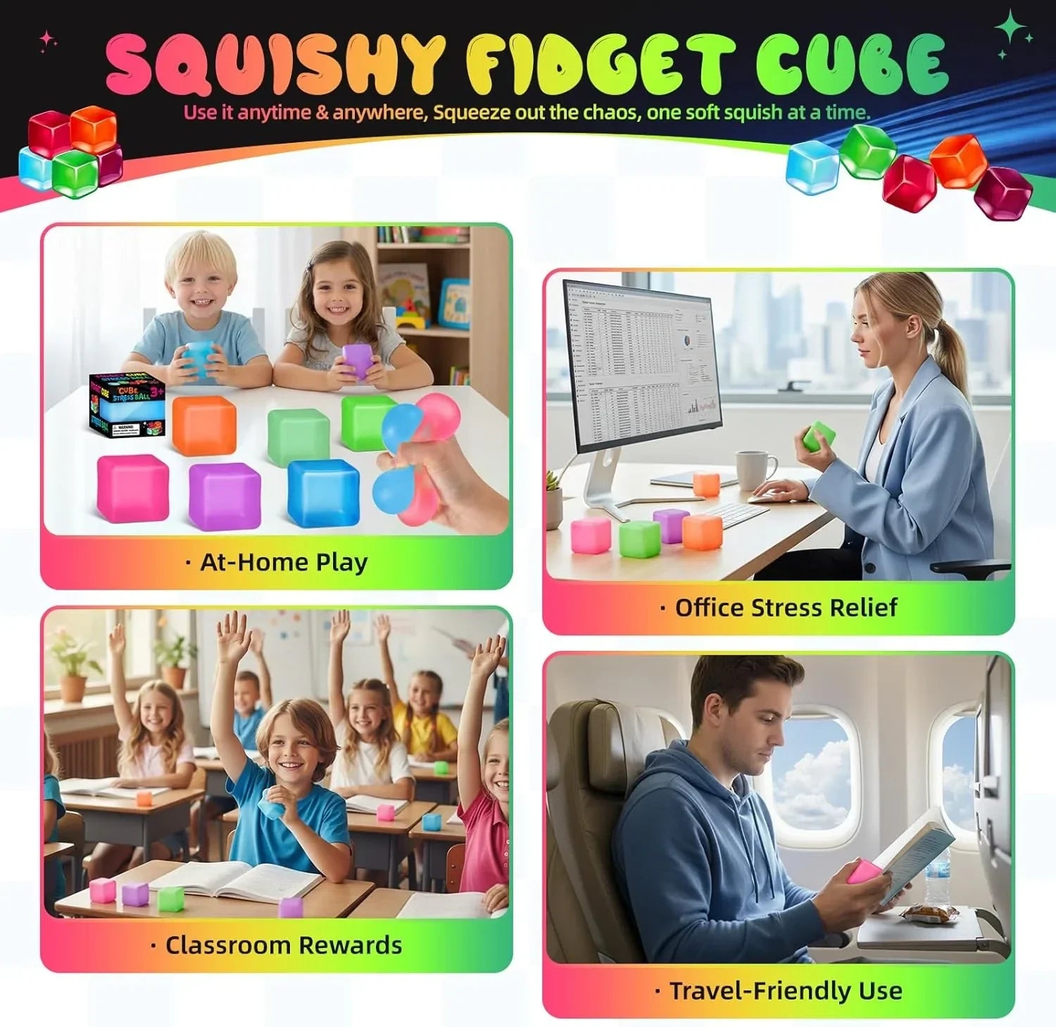 Stress Cube Squishy Fidget Toys, Slow Rising Ice Cube Sensory Stress Balls for Kids Adults Anxiety Relief Squeeze Toy for Classroom Prizes Party Favors (Blue)