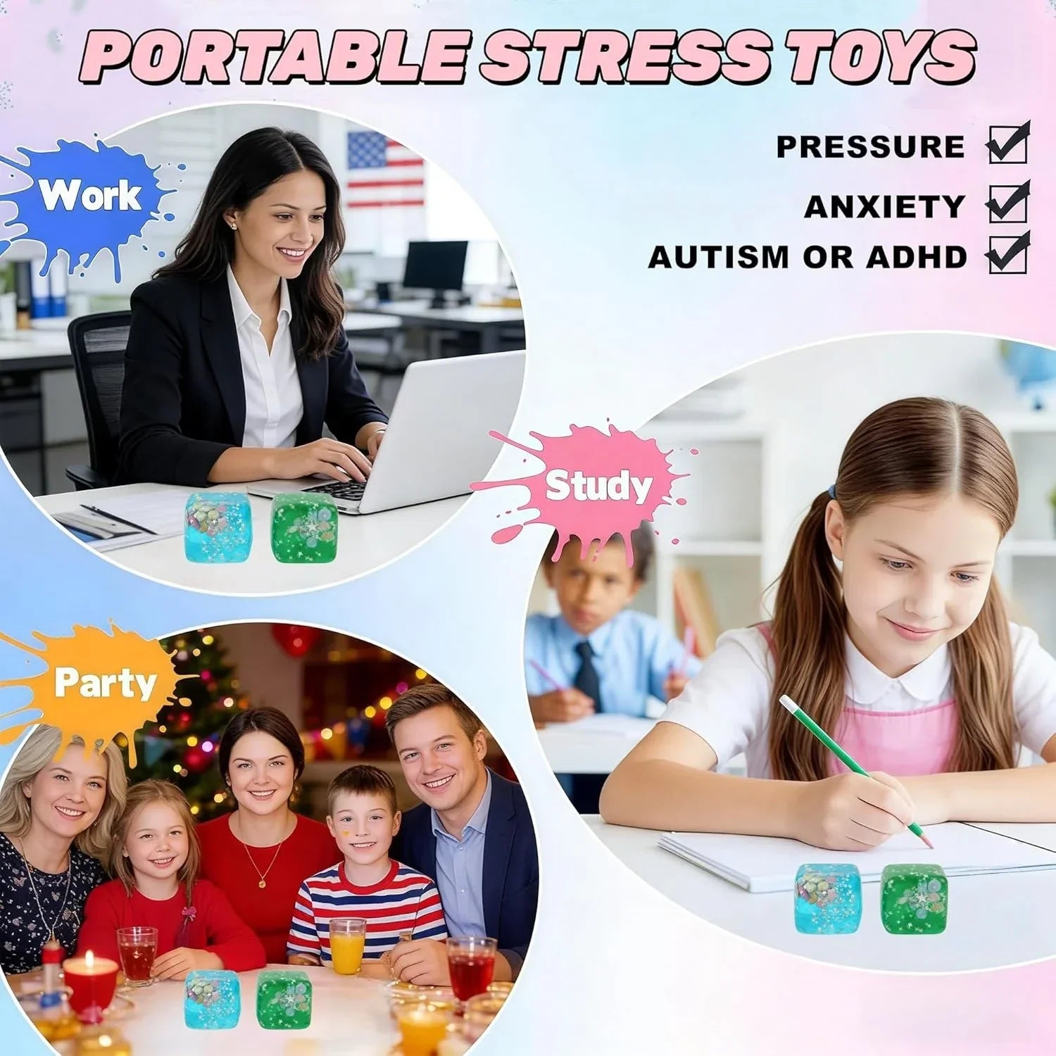 Ice Cube Cube Fidget Toys - Sensory Toys for Kids with Real Sea Shells, Squishy Fidget Toy for Kids & Adults | Non-Toxic Squeeze Ball for Anxiety, Focus & Calm for School, Office