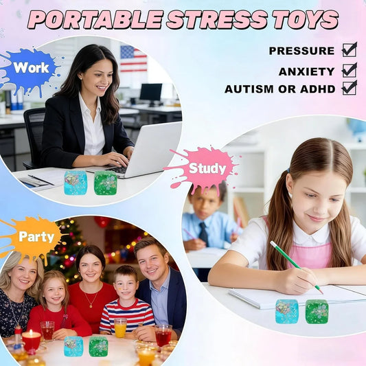 Ice Cube Cube Fidget Toys - Sensory Toys for Kids with Real Sea Shells, Squishy Fidget Toy for Kids & Adults | Non-Toxic Squeeze Ball for Anxiety, Focus & Calm for School, Office
