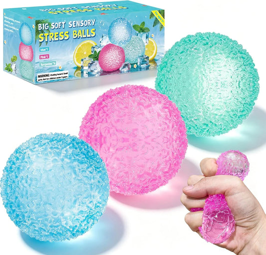 3Pc Big Soft Sensory Stress Balls, Textured Memory Gel Soft Fidget Toys, Large Sensory Soft Fidget Toy for Kids/Aduts,Anxiety Relief Squeeze Ball for Autism/ADHD, Party Favors Gifts (Random Color)