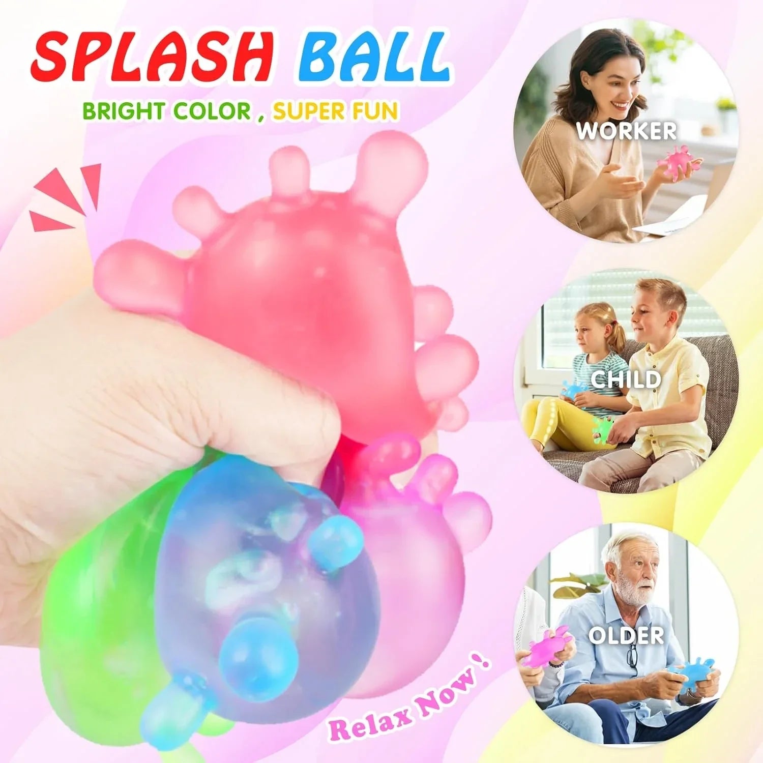 1 Pack Fidget Toys Stress Balls for Kids, Splat-Tastic Squishy Toy, Stress Splat Toy, Squishies Anxiety Stress Relief, Ice Squishy Stress Sensory Cube Malt Sugar Balls with Autism (Purple)