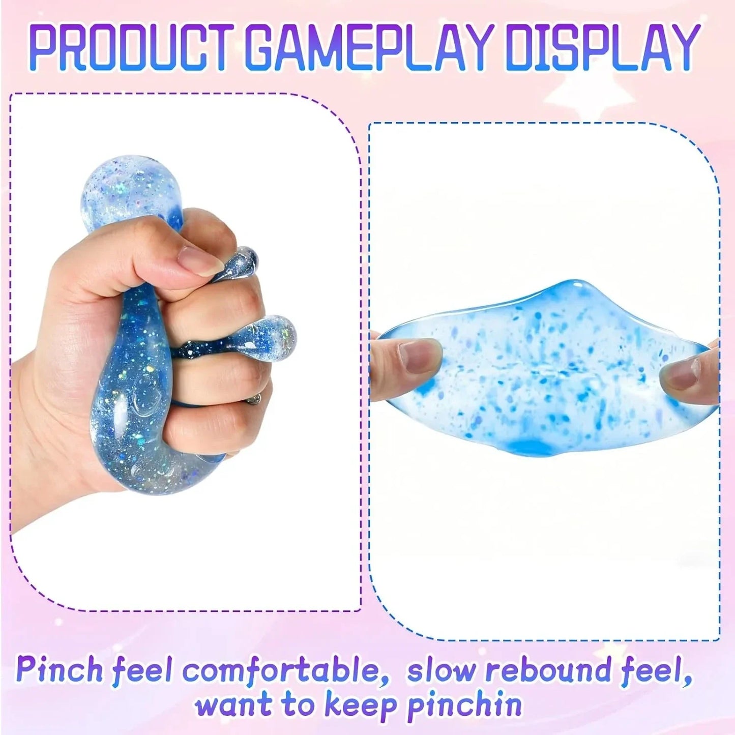 Dreamy Water Drop Slow-Rebound Sensory Stress Ball, Contains Maltose, Suitable for Adults, High-Intensity Flashing Water Droplet Squeezing Toy, Relieves Anxiety, Office Desk Ornament, Blue