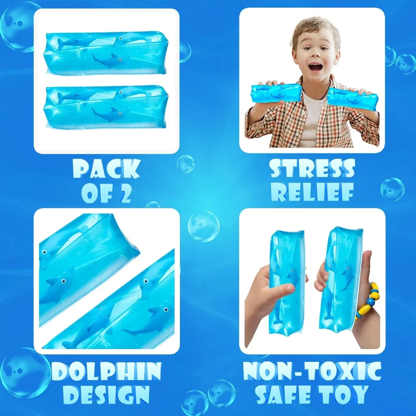 Bedwina Dolphin Water Wiggler Toy - (Pack of 2) 4.75-Inch Water Snake Sensory Fidget Toys & Slippery Water Tube for Birthday Party Favor or Game Prizes for Kids