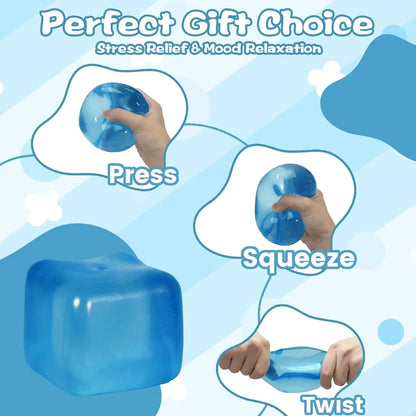 Extra Large Ice Cube Squishy Toy, 7cm (2.75in) Slow Rising Sensory Squeeze Toy for Adults & Kids Ages 3+, Soft TPR Fidget Toy, Durable & Tear-Resistant(Blue)