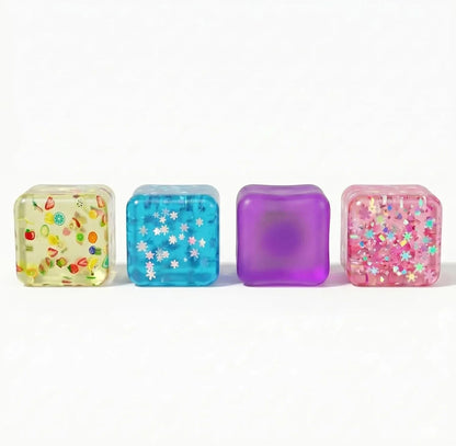 A Set of 4 Compression Squeezing , Soft Stress-Relieving Toys, Four-Color Textured Toys that Help Relieve Anxiety, and a Portable Cubic Squeezing Toy that Helps Concentrate and Relax the Body.
