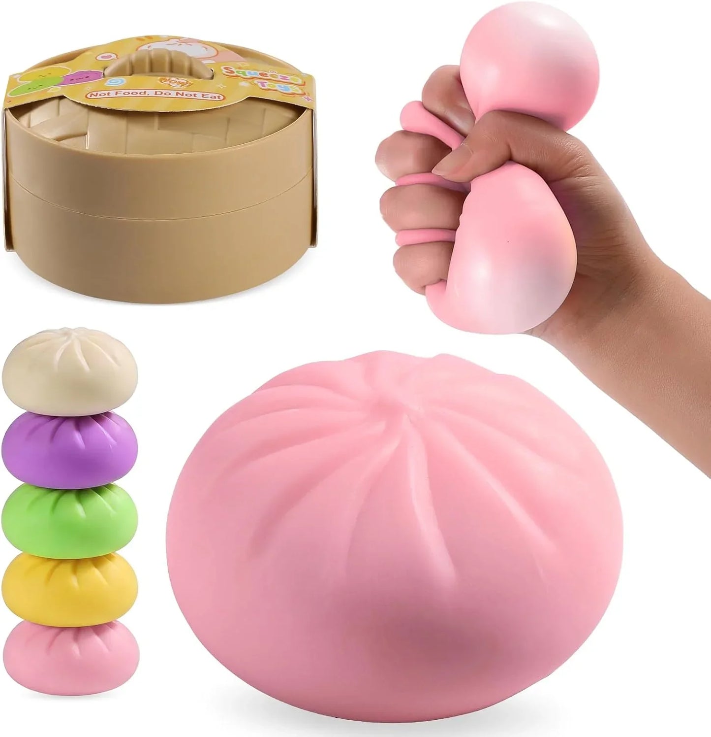 Dumpling Squishy Mystery Box, Mystery Dumpling Squishy Squeeze Stress Balls for Kids & Adults, Sensory Fidget Toys for Anxiety Relief, Crazy Fun Dumplings Ideal Gift for Boys,Girls,Teens(Pink) - US 4647