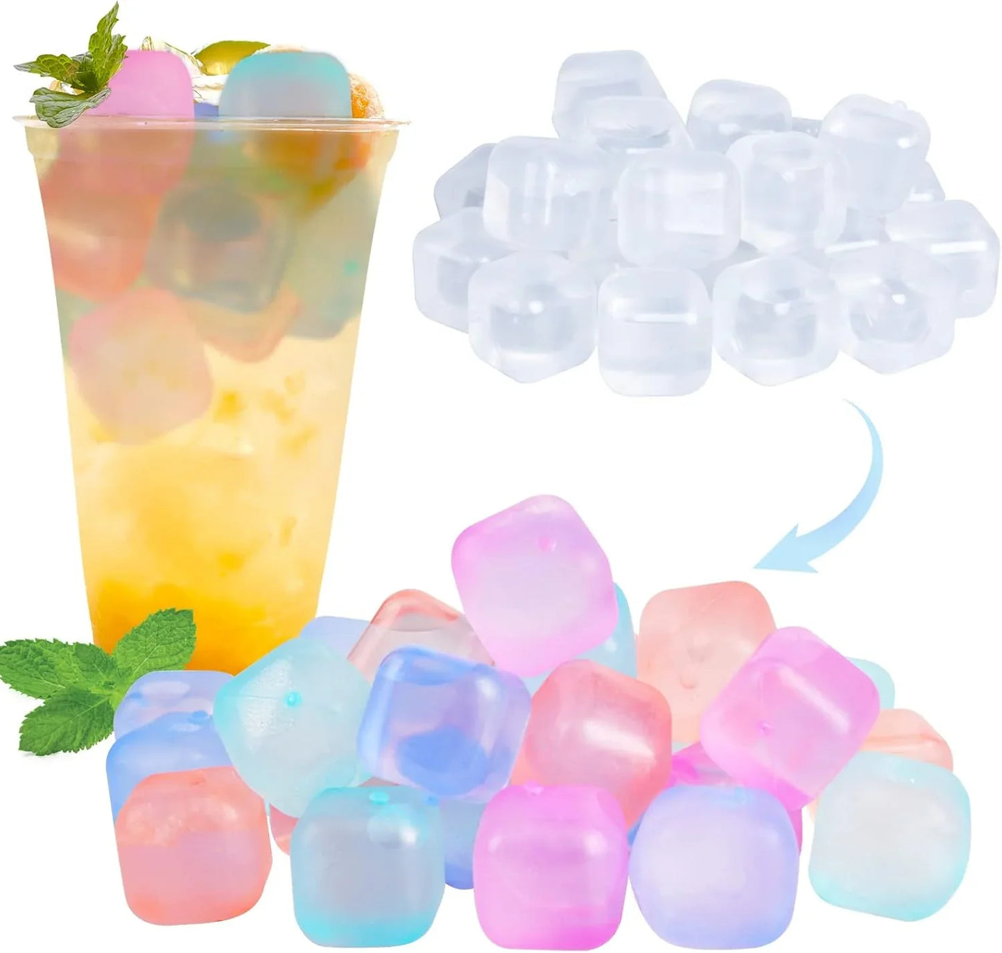80 Pack Color-changing Reusable Ice Cube for Drinks, Colorful Square Plastic ice Cubes Without Diluting BPA Free, Refreezable Ice Cubes for Coffee, Wine, Whiskey, Cocktails - US 1929