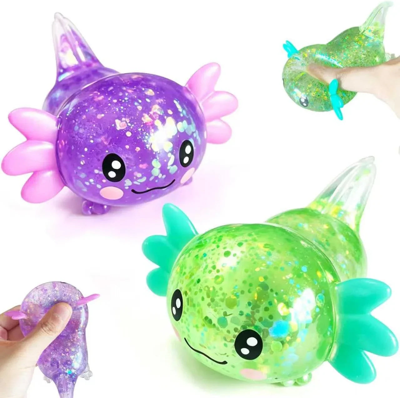 2pack Glitter Axolotls Squishies Toy, Axolotls Stress Relief Toy,Soft Squeeze Sensory Fidget Gadget for Teen & Adult, Office Desk Decor, Party Favors(Purple+Green) - US 9204