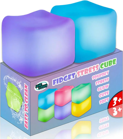 2Pcs Stress Cube Glow in The Dark,Fidgets for Teens,Adults, Kids,Super Solid Squishy Toy,Squeeze Toys,Ice Cube,High Density Squeeze Toys,Stocking Stuffers,Cool Things(Blue + Purple) - US 7599