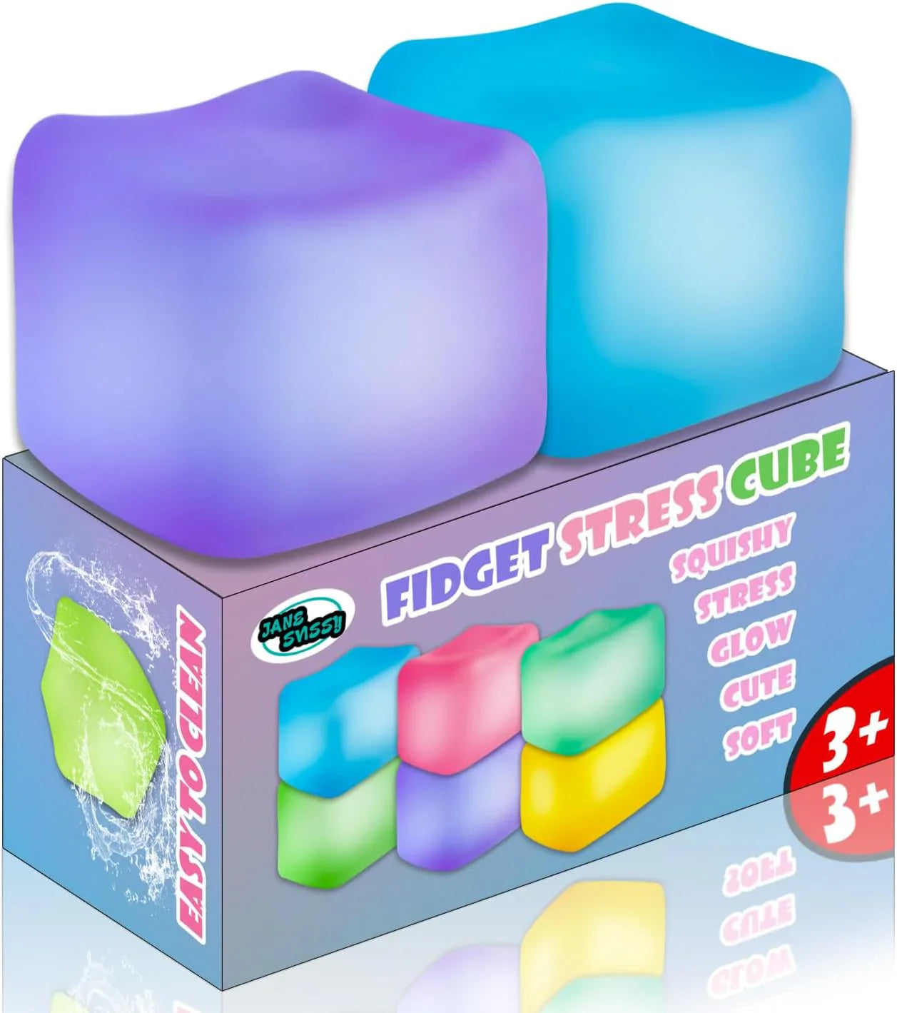 2Pcs Stress Cube Glow in The Dark,Fidgets for Teens,Adults, Kids,Super Solid Squishy Toy,Squeeze Toys,Ice Cube,High Density Squeeze Toys,Stocking Stuffers,Cool Things(Blue + Purple) - US 3946