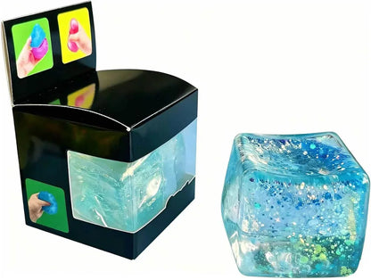 Premium Block Cube Squishy-Squishy Stress Cube,Slow Rise Fidget Cube Squishies Sensory Soft High Density Ice Squeeze Ball Fidget Toy Ice Cube Slow Rise (Blue) - US 5836