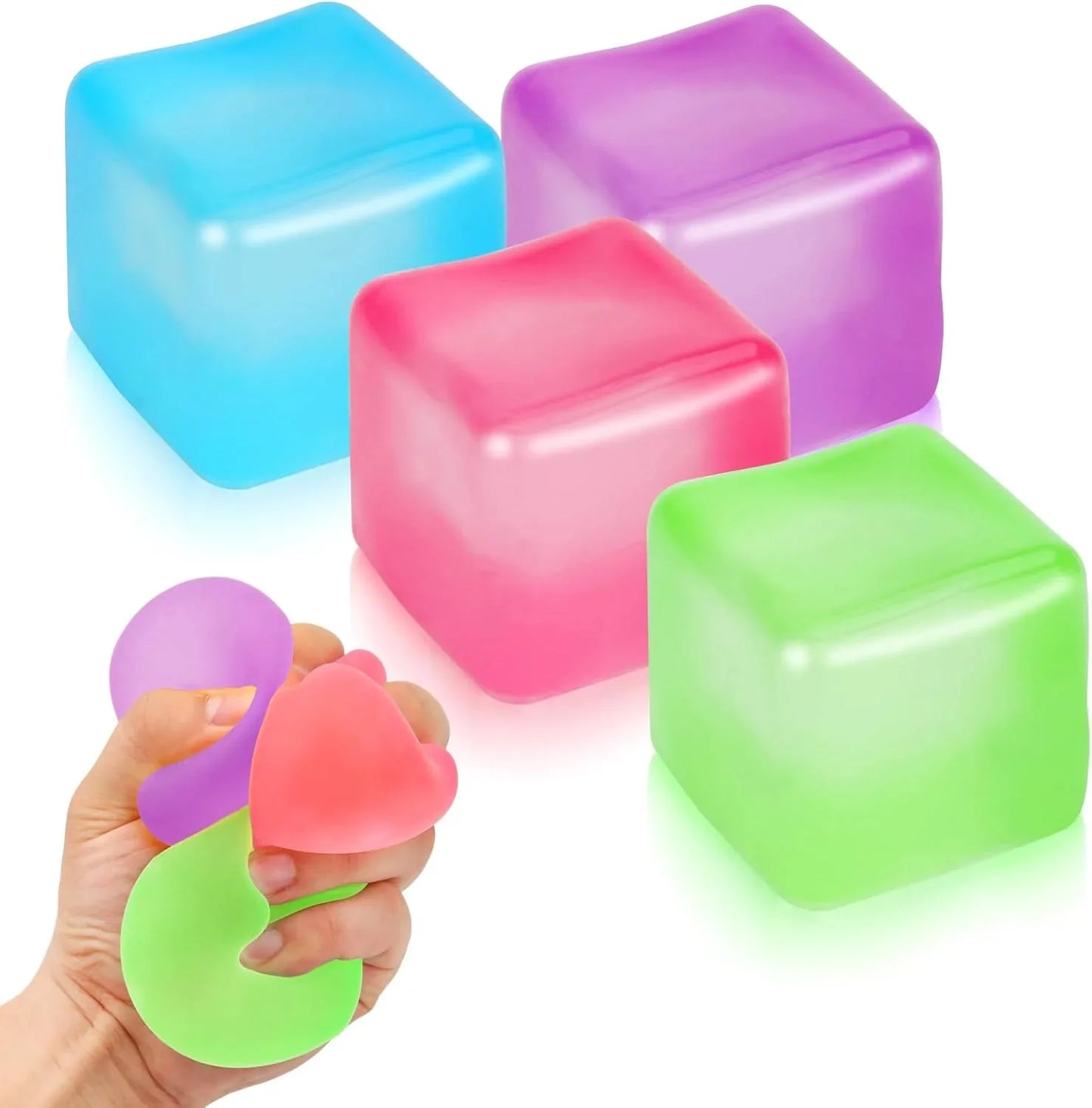 4 Pack Stress Cube Sensory Fidget Toys for Anxiety Stress Relief, Slow Rising Fidget Cube Squeeze Toys, Squishy Cube Filled with Thick Substance, Ice Cube Stress Balls for Adults Kids - US 9769