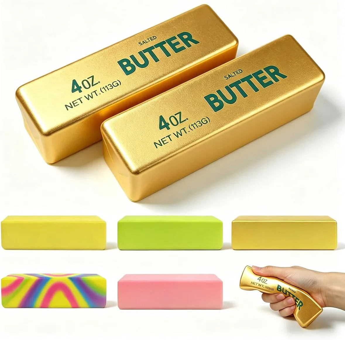 2 Pack Butter Squishy Toys Slow Rising Soft Squeeze Toy Stress Relief Fidget Toys for Kids Party Favors Birthday Gifts Adults Office Desk Toys (Gold) - US 3434