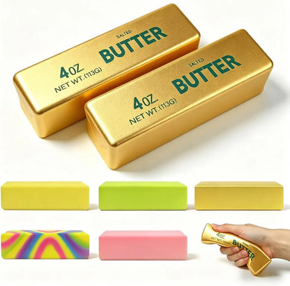 2 Pack Butter Squishy Toys Slow Rising Soft Squeeze Toy Stress Relief Fidget Toys for Kids Party Favors Birthday Gifts Adults Office Desk Toys (Gold) - US 3434