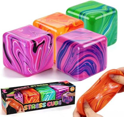 4 Pcs Stress Cube Squishies Fidget Toys, Ice Cube Shape Squeeze Toys, Slow Rise Stress Balls Sensory Toy for Kids Adults with Autism, Stress Relief Classroom Prize, Easter Basket Stuffers - US 5262
