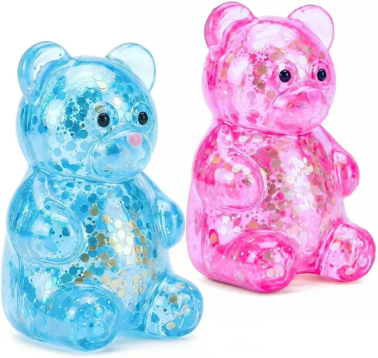 2 Pack Bear Squishy Sugar Fidget Stress Balls, Glitter Colorful Bear Sensory Stress Balls for Anxiety Relief, Animals Squishy Squeeze Balls Fidget Toys for Boys and Girls - US 3901