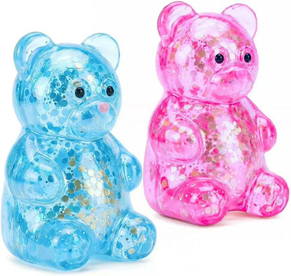2 Pack Bear Squishy Sugar Fidget Stress Balls, Glitter Colorful Bear Sensory Stress Balls for Anxiety Relief, Animals Squishy Squeeze Balls Fidget Toys for Boys and Girls - US 3901