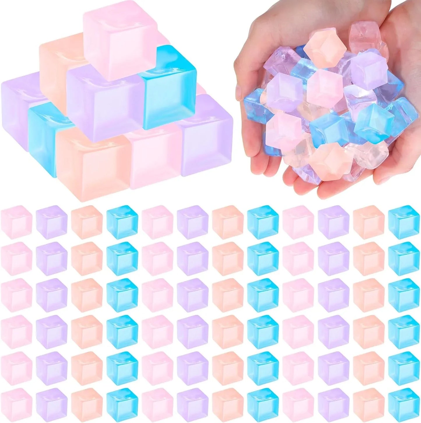 100 Pcs Mini Ice Cube Stress Balls Bulk Squeeze Square Ball Sensory Stress Relief Mini Ice Cube Prize Birthday Party Favor Bags Box Filling, 4 Colors - US 5806
