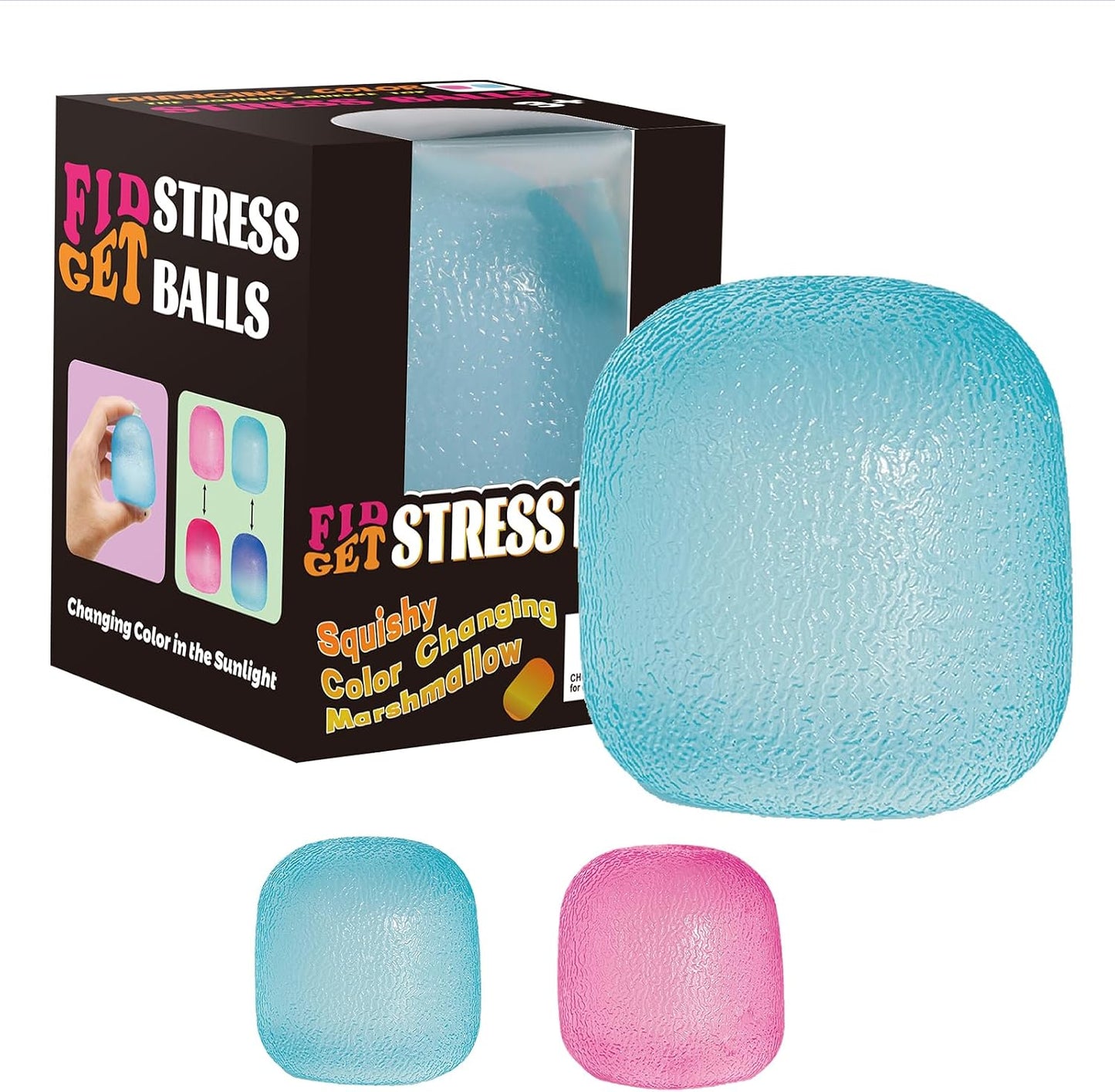Fidget Toys Stress Balls for Kids & Adults - Changes Color in The Sun - Malt Sugar Squishy Fidget Toys - Slow Rise Gel Ball - Stretchy Squeeze Stress Relief Balls for Anxiety - US 3190