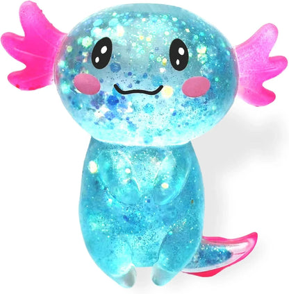 Axolotl Squishy Stress Relief Toy Glitter Fidget Toys Cute Malt Sugar Axolotl Toy Fidget Toys for Kids Youth Adult, Party Favors Anxiety Relief Squishy Toys(Blue) - US 4409