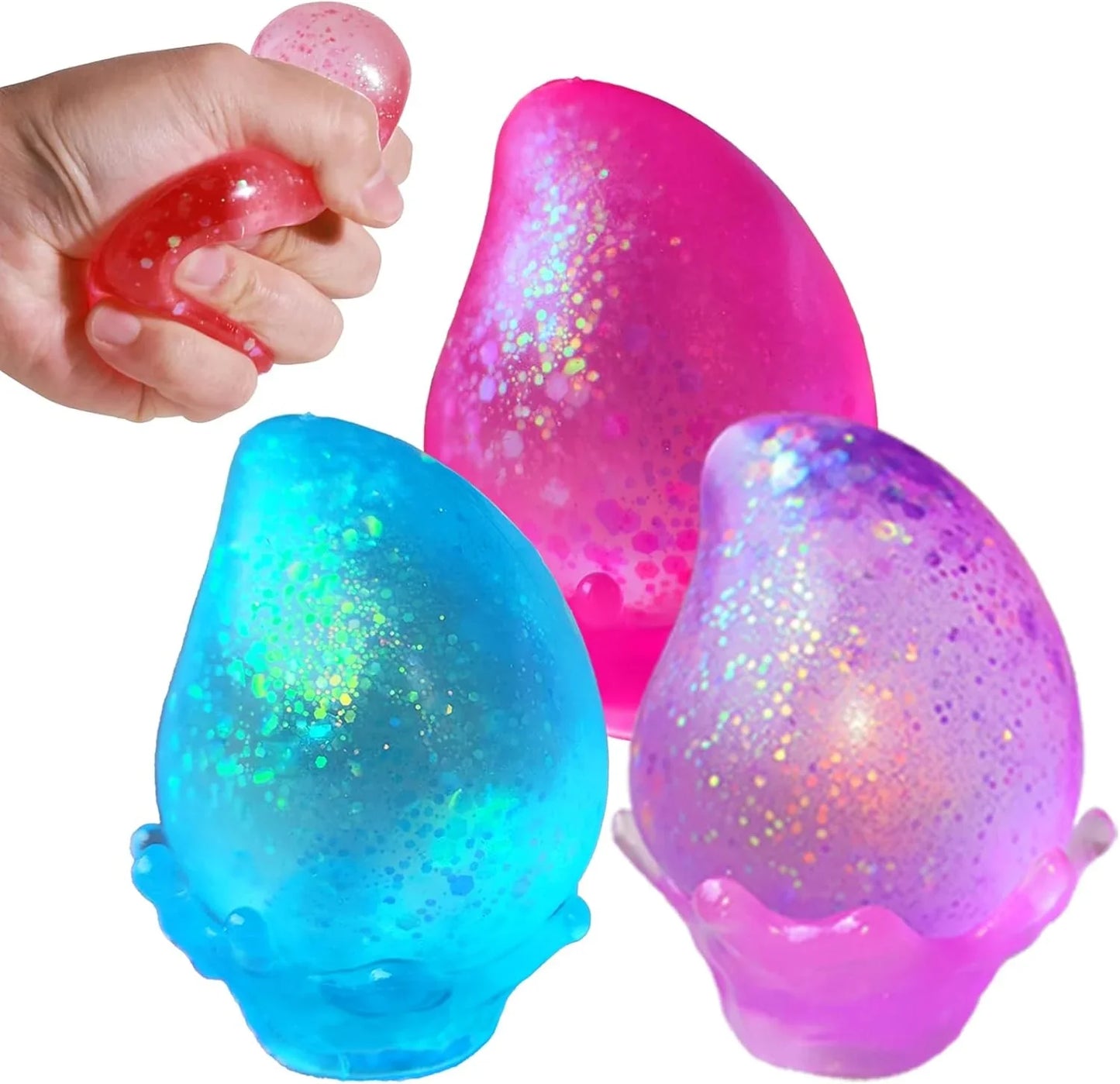 3Pack Fidget Toys for Kids, Dream Squishy Drop - Glitter Squishy Cube Slow Rise Stress Cube for Adults, Glitter Balls Squishies Sugar Mango Fruit Stress Balls for Anxiety Relief - US 5869