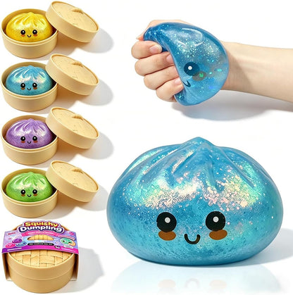 Anditoy Dumpling Stress Balls Glitter Squishy Toys Giant Squishy Mystery Box Squeeze Toys for Adults Stress Relief Desk Toys Kids Party Favors Birthday Gifts (Blue) - US 9539