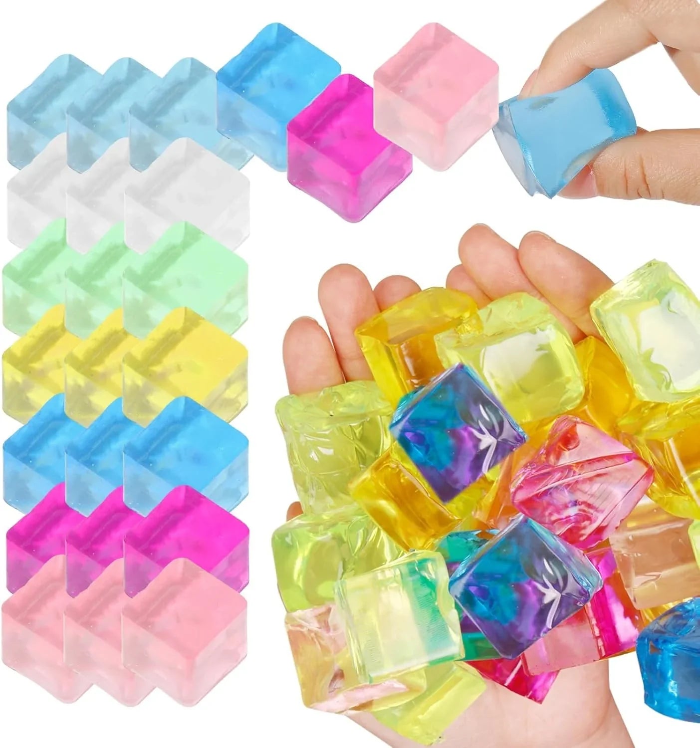 Ice Cube Sensory Toys 24 Pcs Squishy Fidget Stress Cube for Adults Kids Anxiety Stress Relief Hand Therapy Sensory Squishy Ball Classroom Prize Box Toys - US 6044
