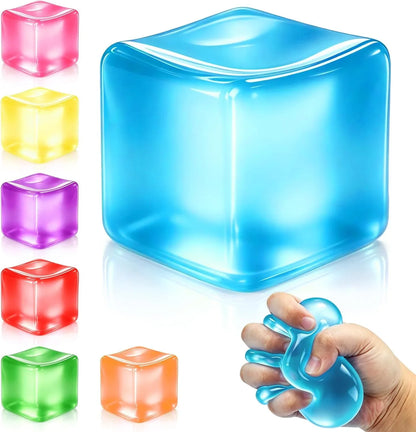 Squishy Ice Cube Stress Balls, Slow Rising Stress Relief Toy, Squeeze Ball Fidget Toys for Adults Teens Boys Girls, Sensory Toys for Kids with Autism, Party Favors Gifts (Blue) - US 6242