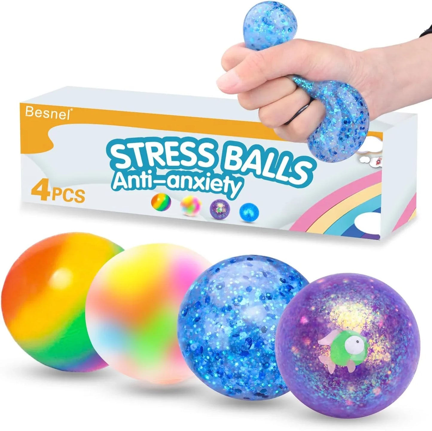 Stress Balls Set, Squishy Stress Ball, 4 Pack Squeeze Ball for Adults, Squeeze Ball for Adults Stress Relieve, Stress Relieve, Increase Entertainment - US 4984
