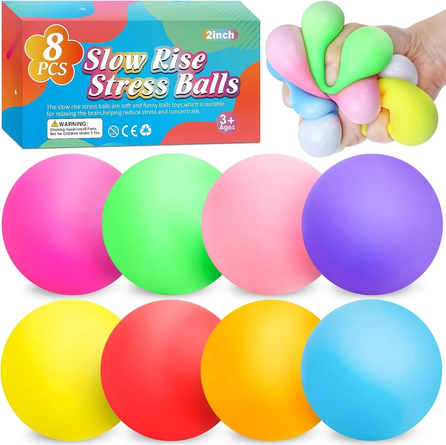 8 Pack Slow Rising Stress Ball,Stress Balls for Kids Adults,Stretchy Fidget Toys for Anxiety Relief,Hand Therapy Sensory Squishy Ball,Squishy Toys,Treasure Prize Box Toys for Kids Classroom - US 9477