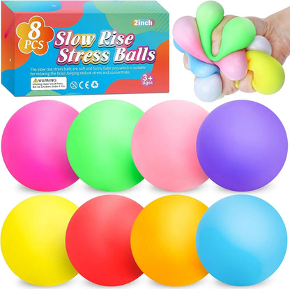 8 Pack Slow Rising Stress Ball,Stress Balls for Kids Adults,Stretchy Fidget Toys for Anxiety Relief,Hand Therapy Sensory Squishy Ball,Squishy Toys,Treasure Prize Box Toys for Kids Classroom - US 9477