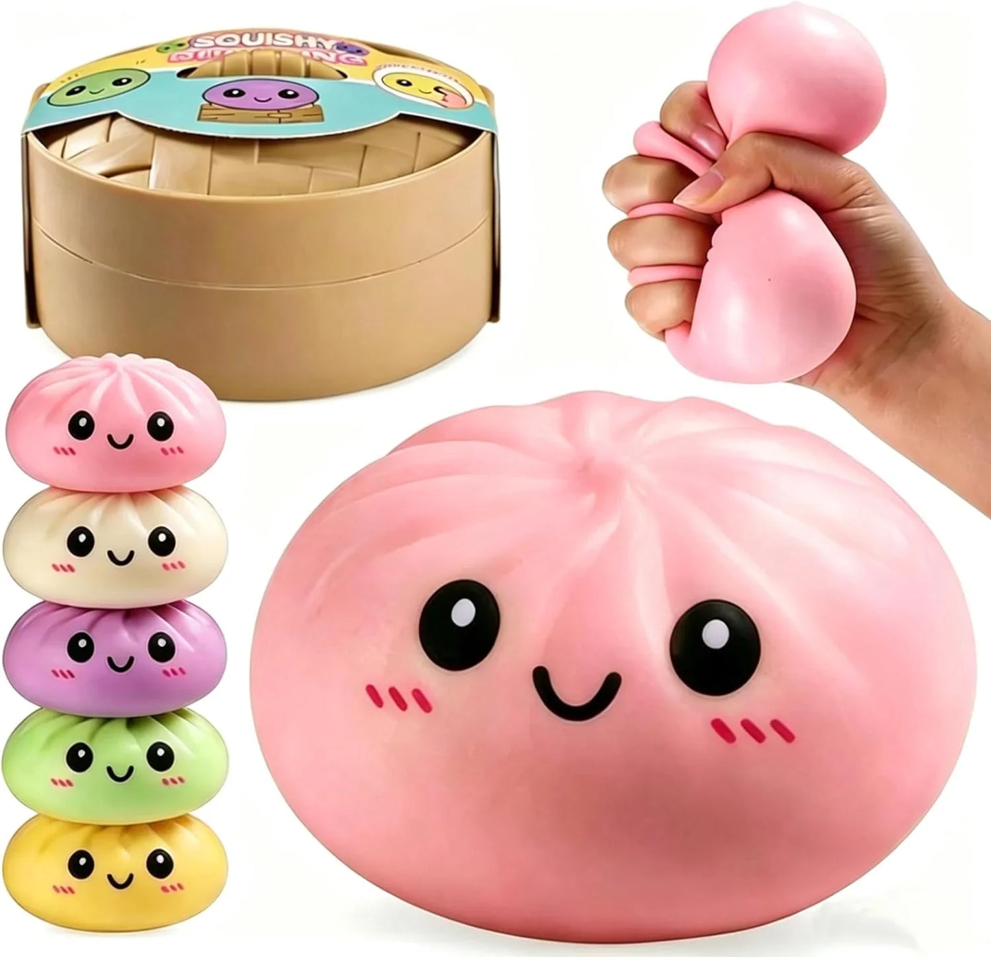 Mystery Dumpling Squeeze Toys Stress Balls Sensory Toy Soft Squeeze Decompression Dough for Adults (Pink) - US 4714