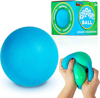 Power Your Fun Arggh Large Stress Ball for Adults and Kids - 3.75 Inch Tension Relief Ball Fidget Toy, Color-Changing Stress Relief Hand Squeeze Sensory Balls Big Squishy Toys for Kids (Blue/Green) - US 8302