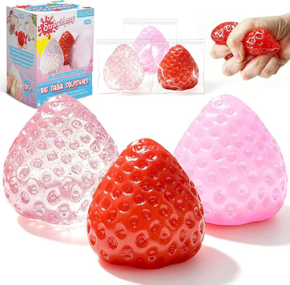 3Pcs Big Taba Squishies Strawberry, Cute Strawberry Squeeze Toys, Upgrade Fruit Squishies, Kawaii Sticky Stress Toy, Clear Fidget Toys, Valentines Gift for Kids, Teen Boys Girls Birthday Gift Ideas - US 3171