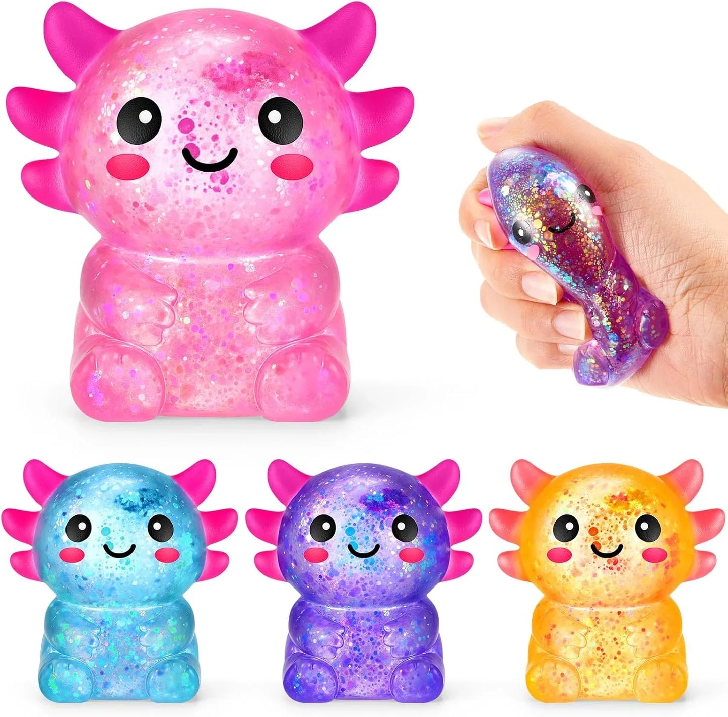 Simgoing 4 Pcs Axolotl Stress Toy Squeeze Axolotl Party Favors 2.56 x 2.64 Inches Malt Sugar Filled Stretchy Fidget Stress Relief Ball Sensory Toys for Adults Soothing Graduation Birthday Party Gift - US 6646