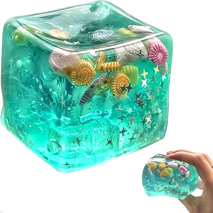 Ice Cube Cube Fidget Toys - Sensory Toys for Kids with Real Sea Shells, Squishy Fidget Toy for Kids & Adults | Non-Toxic Squeeze Ball for Anxiety, Focus & Calm for School, Office - US 5278