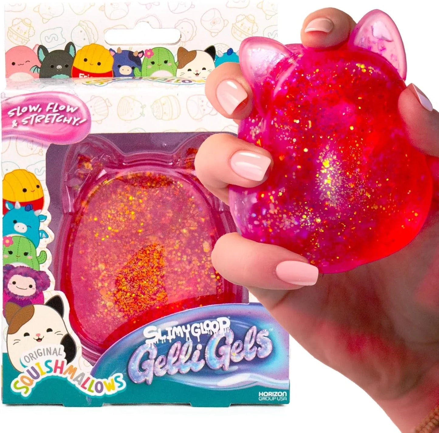 Original Squishmallows™ SLIMYGLOOP Pink Gelli Gels™, Slow Rising Sensory Squeeze Toy with Glitter, Gel Filled Fidget Toys - US 3136