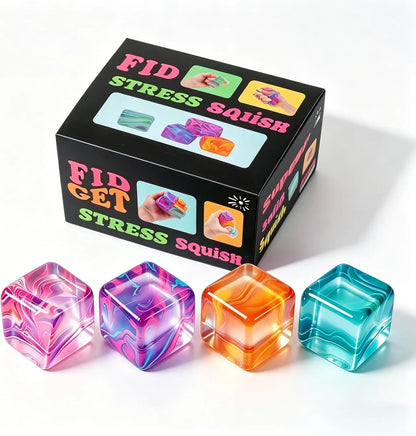 4Pack Fidget Toys Mini Squishy Stress Cube, Stress Balls for Kids, Adults Squishies Anxiety Stress Relief, Ice Squishy Cube Sugar Balls, Sensory Toys for Kids with Autism, Fidgets for Classroom Prize - US 6868