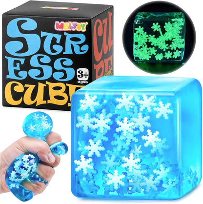 Squishy Fidget Toys Adults Stress Cube - Glow in The Dark Snowflakes Sensory Toys for Kids with Autism Stress Balls for Kids Teens Squeeze Squishy Toys Easter Basket Stuffers - US 3764